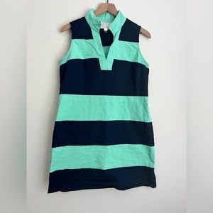 Sail To Sable Sleeveless Tunic Sheath Dress Navy Mint Striped L